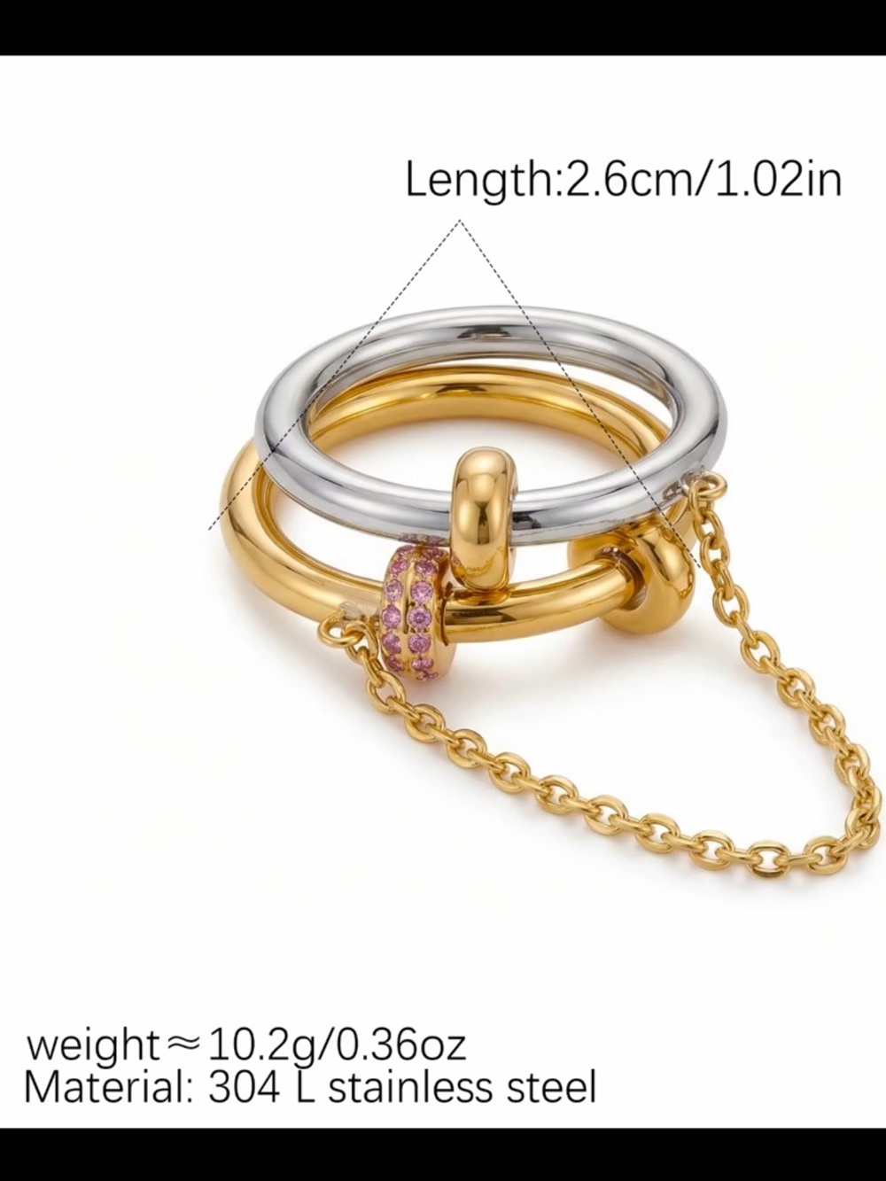 Double Chain 18K Gold Plated Stainless Steel Size 7, 8, 9 available - Picture 4 of 5